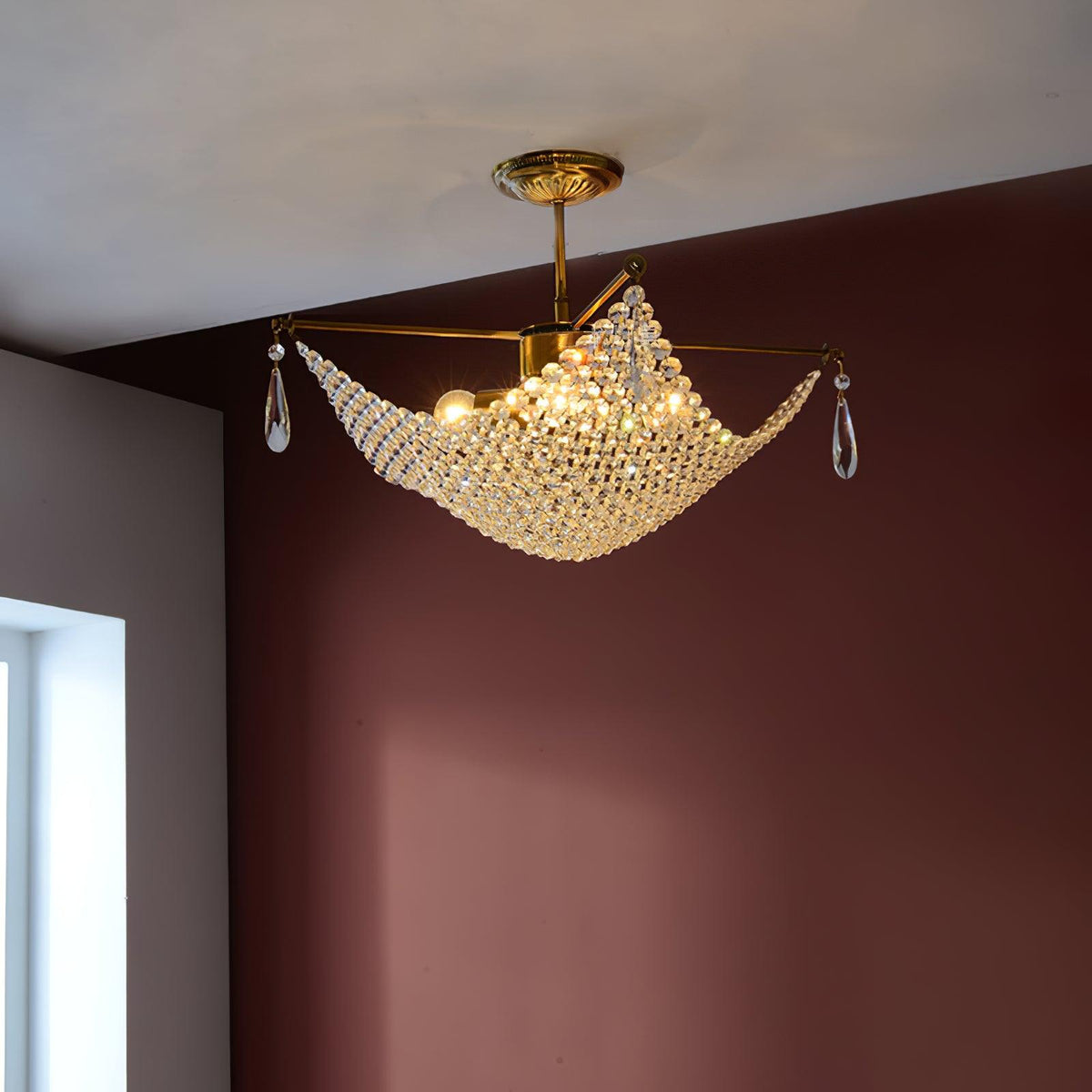 Lustra Lustre avec Fils de Cristal et Cristal
