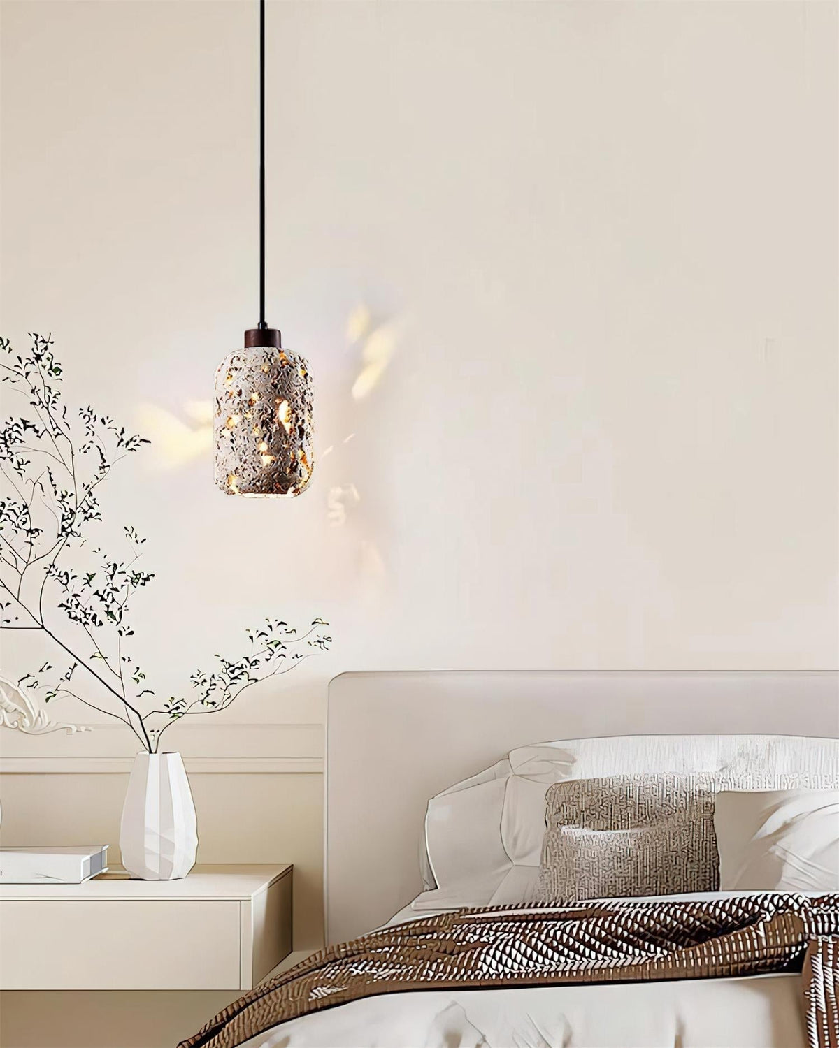 Eryno Lampe Suspension en Béton et Travertin
