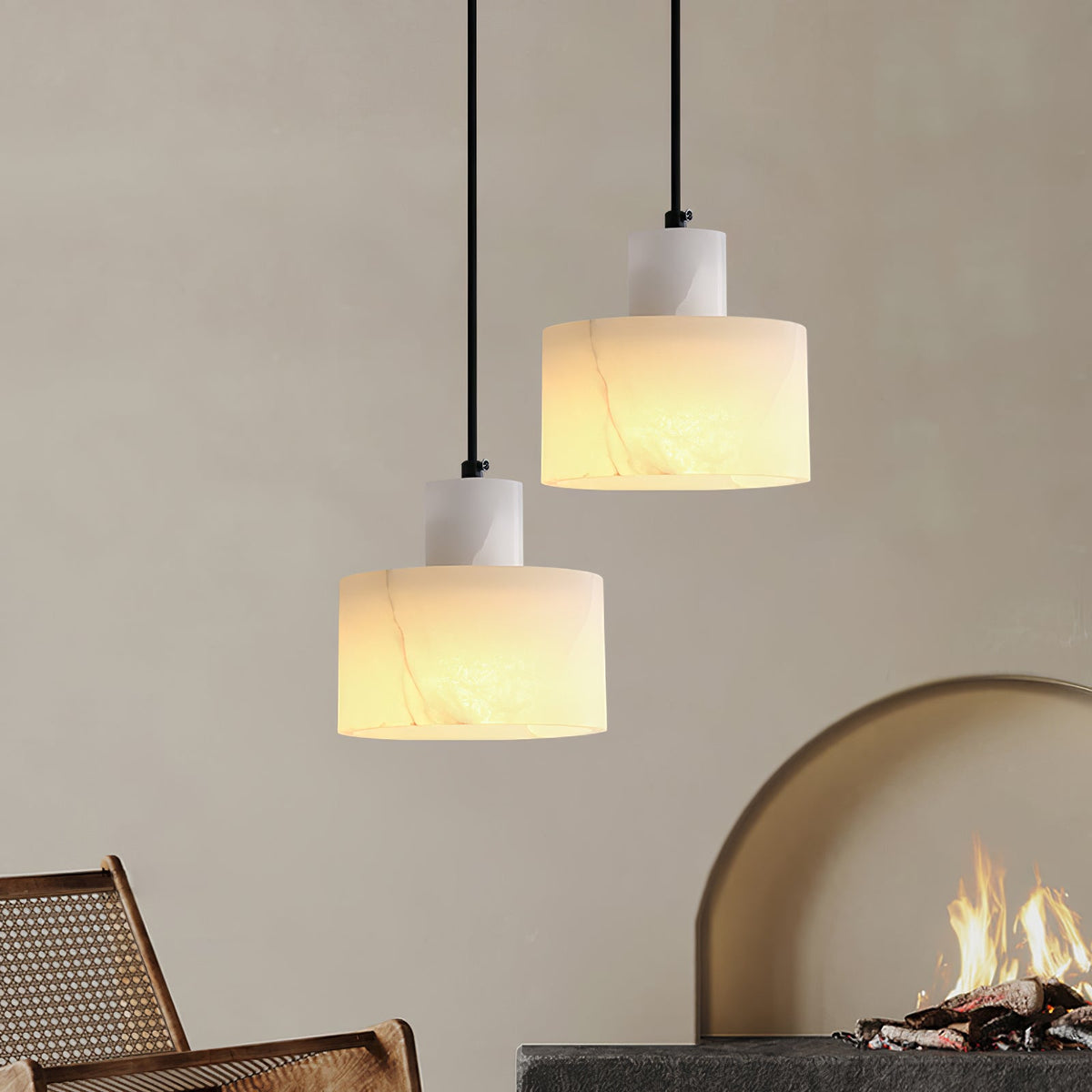 Alabaster Suspension Double Cylindrique