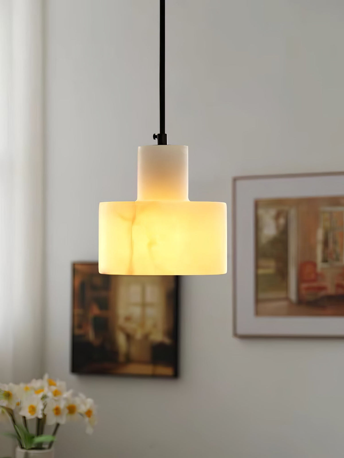 Alabaster Suspension Double Cylindrique