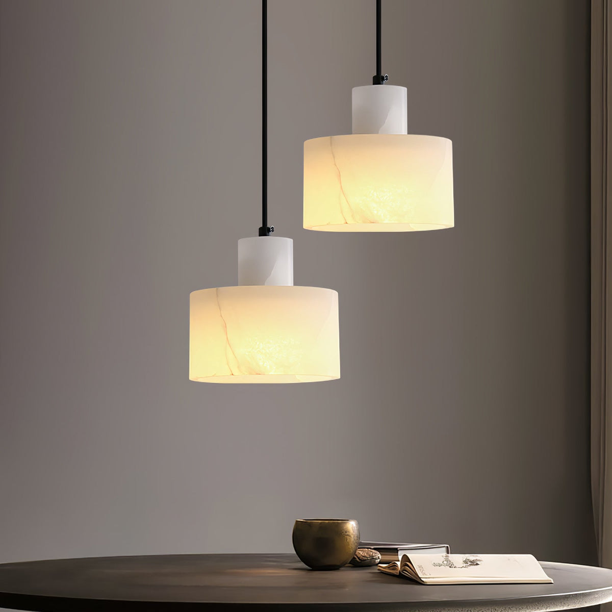Alabaster Suspension Double Cylindrique