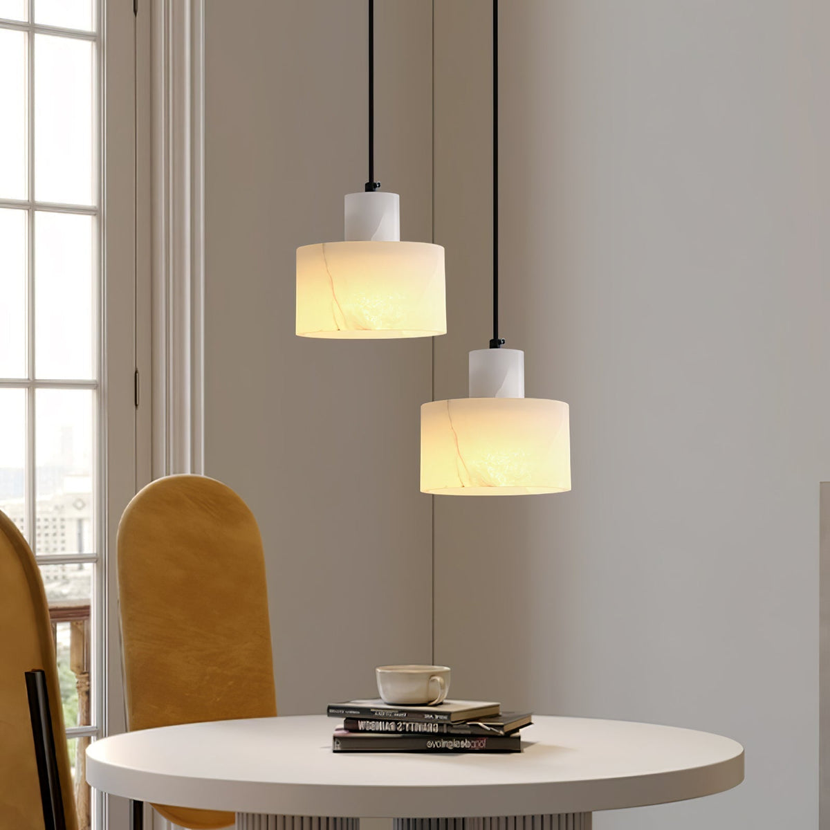 Alabaster Suspension Double Cylindrique