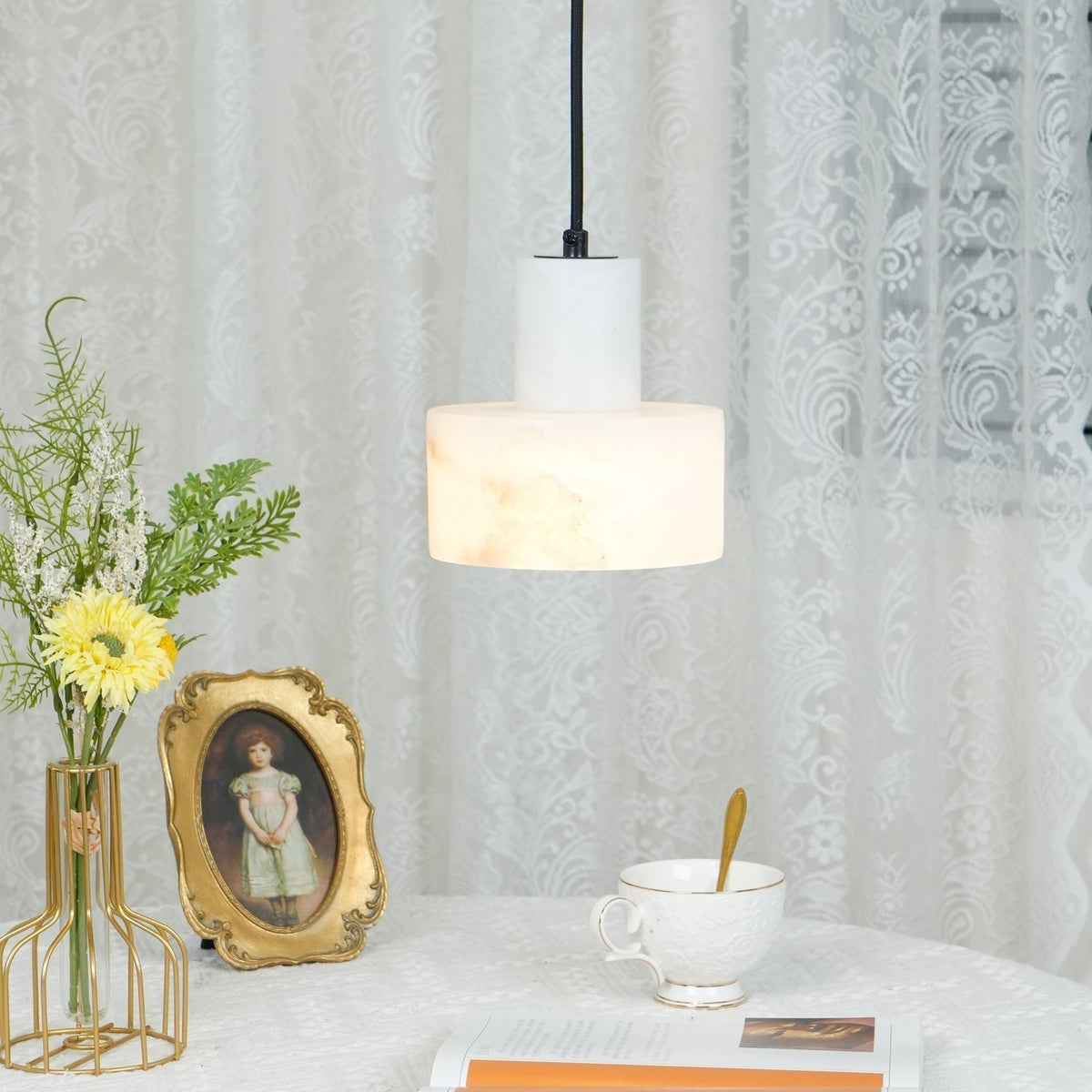 Alabaster Suspension Double Cylindrique