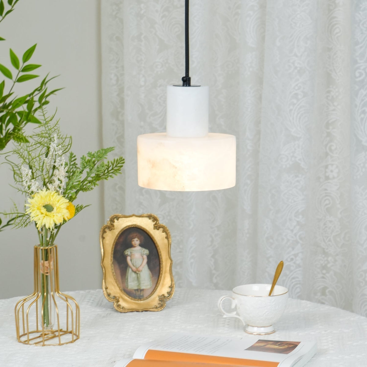 Alabaster Suspension Double Cylindrique