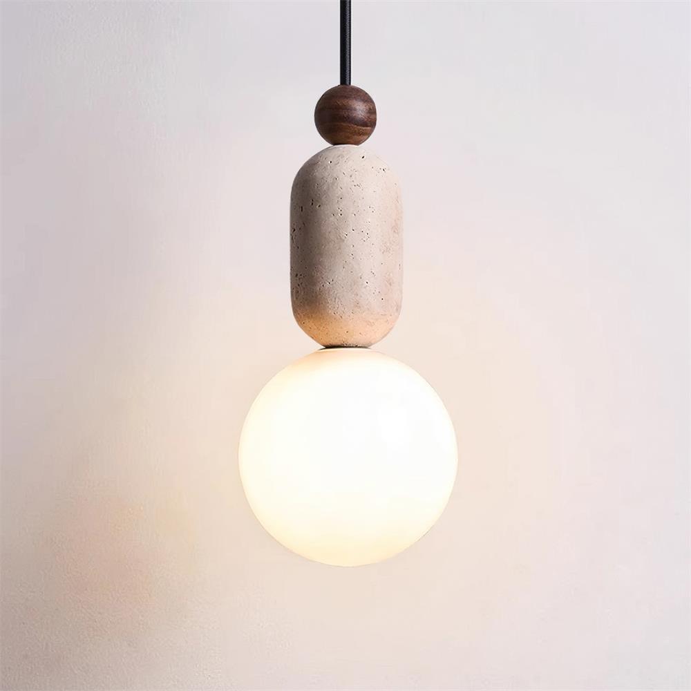 Gavon Lampe Suspendue en Verre et Travertin
