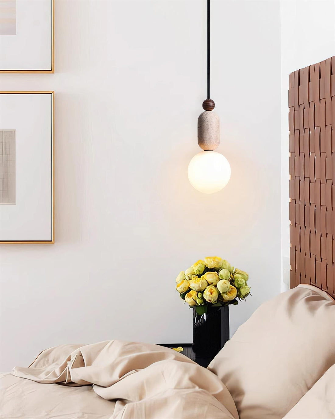 Gavon Lampe Suspendue en Verre et Travertin
