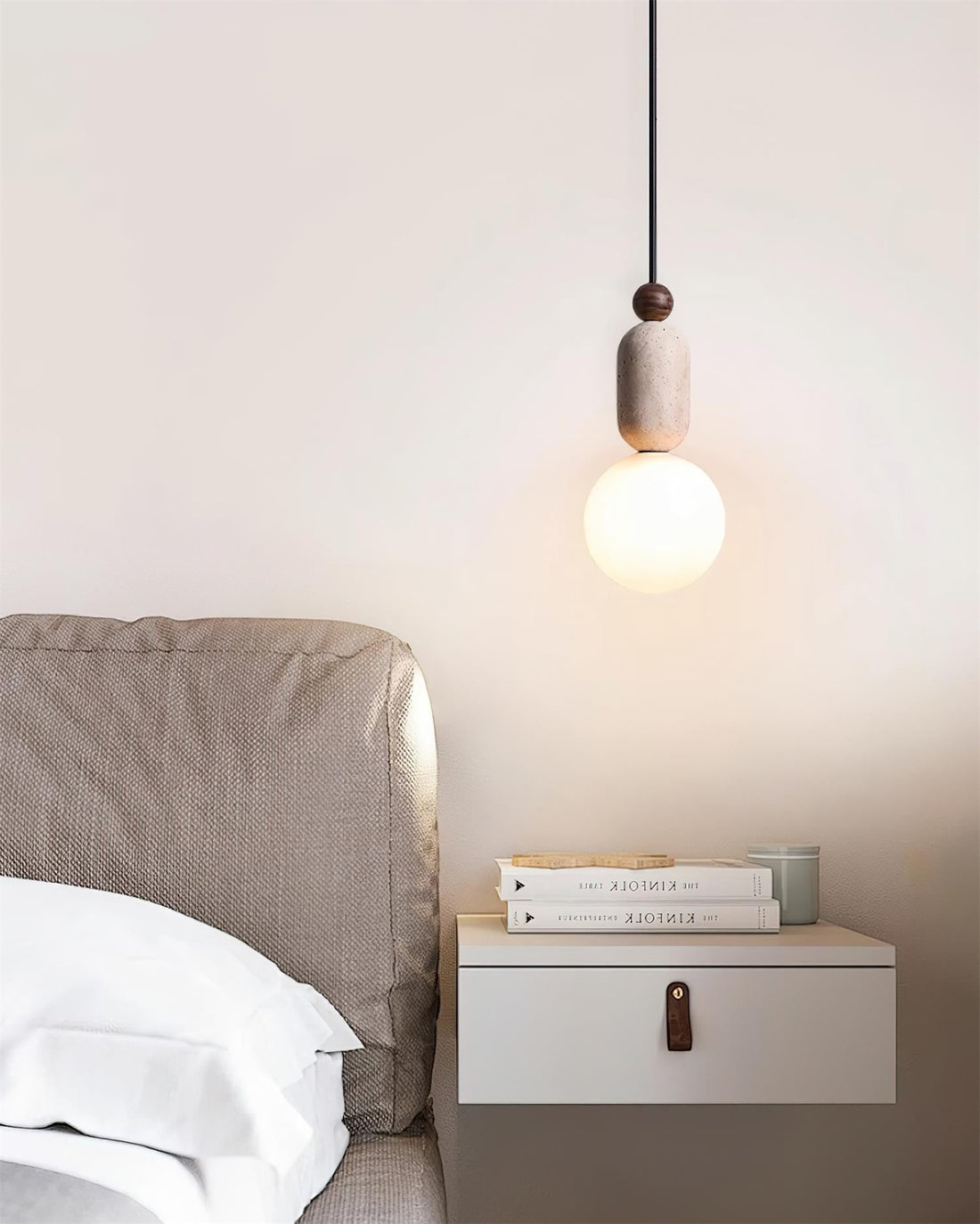 Gavon Lampe Suspendue en Verre et Travertin