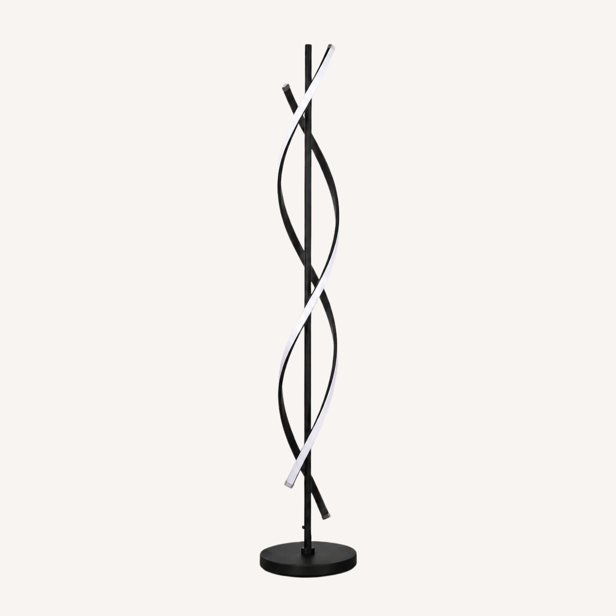 Lampadaire LED Design en Métal Noir avec Bandes Lumineuses Entrelacées – Ondiro
