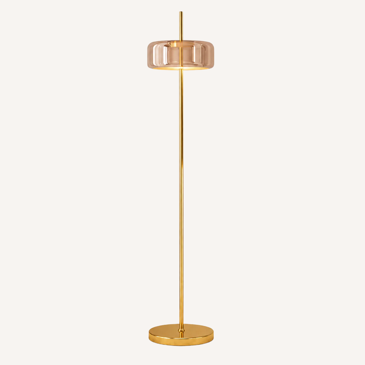 Lampadaire en Métal Doré avec Diffuseur Verre Teinté – Ambroro