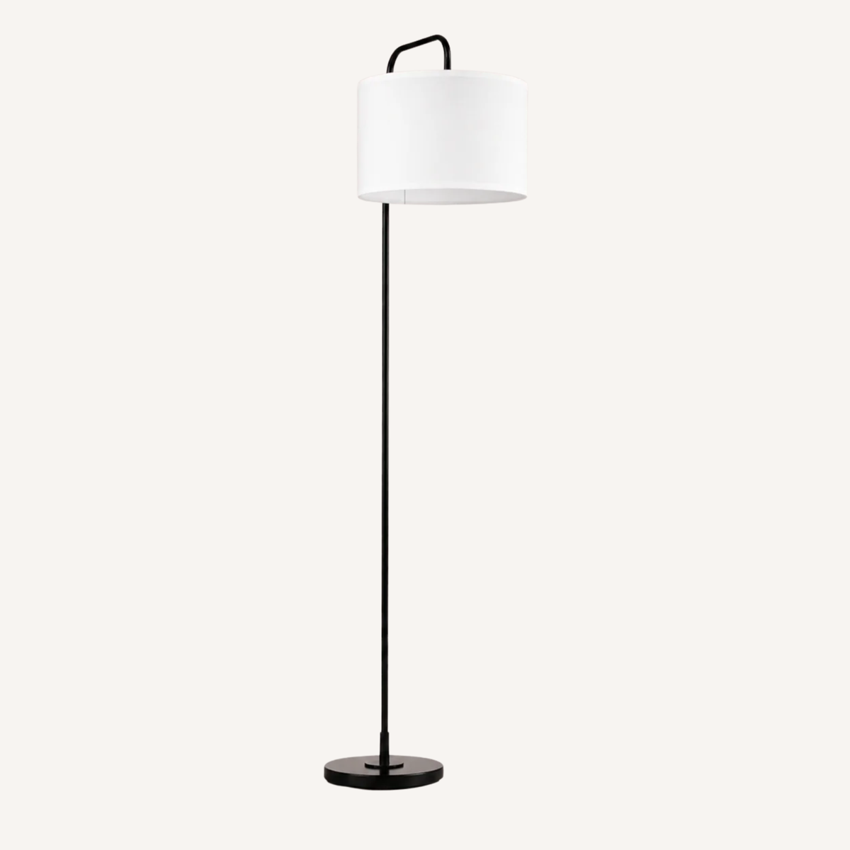 Lampadaire en Métal Noir avec Abat-Jour Cylindrique en Tissu Blanc – Linoro