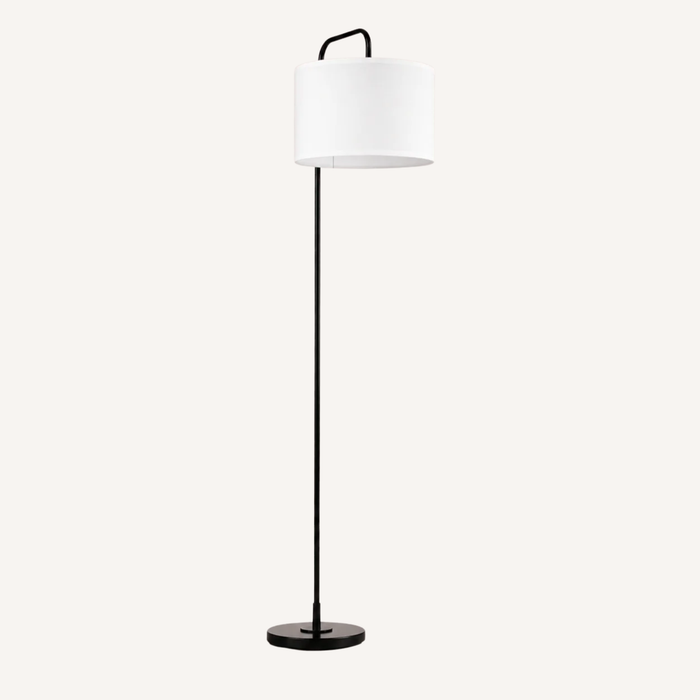 Lampadaire en Métal Noir avec Abat-Jour Cylindrique en Tissu Blanc – Linoro
