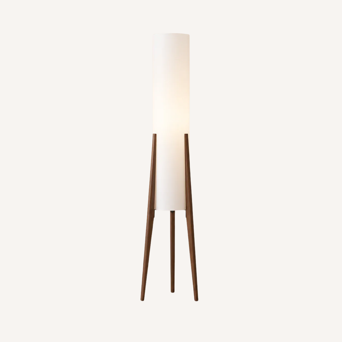 Lampadaire trépied en bois noyer avec abat-jour cylindrique blanc – Nuviro