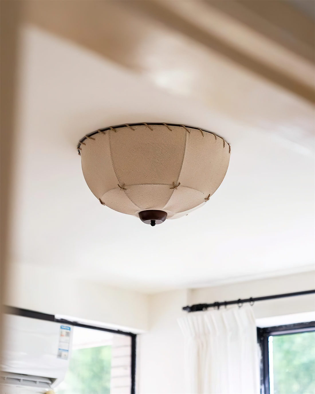 Lumis Plafonnier Rustique en Bois et Tissu