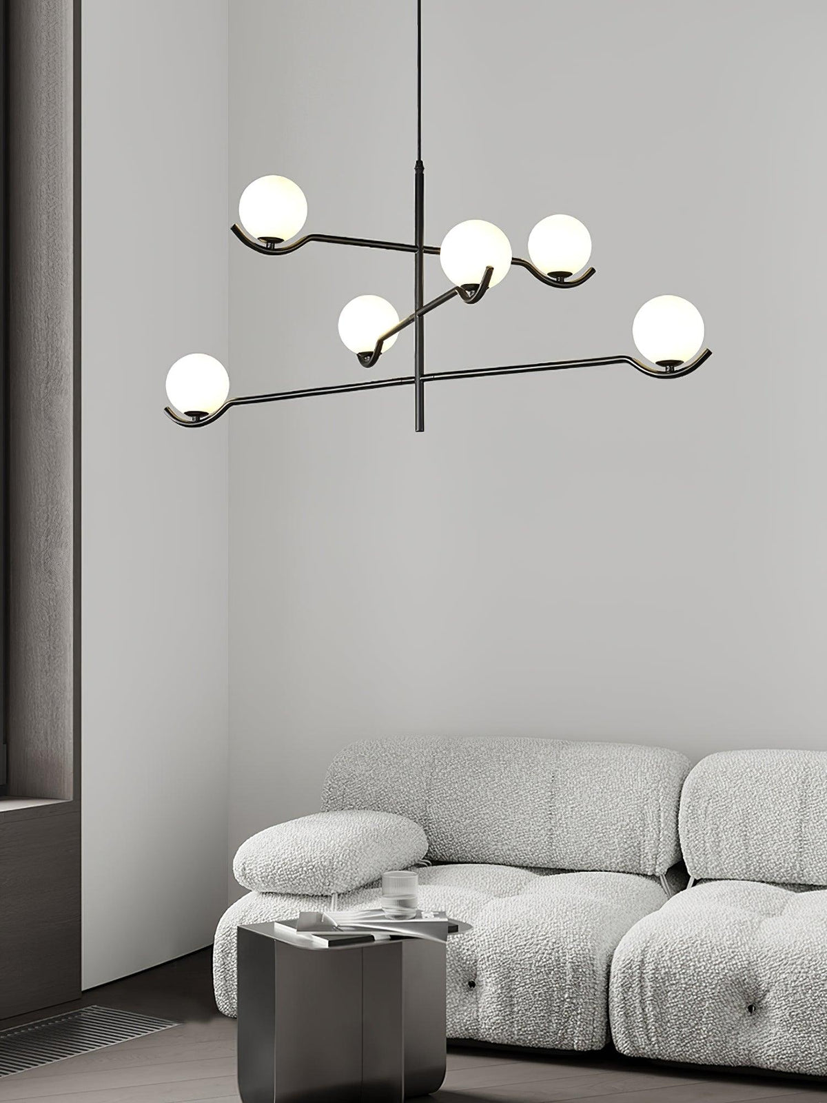 Lustra Suspension en Verre Noir avec Cadre