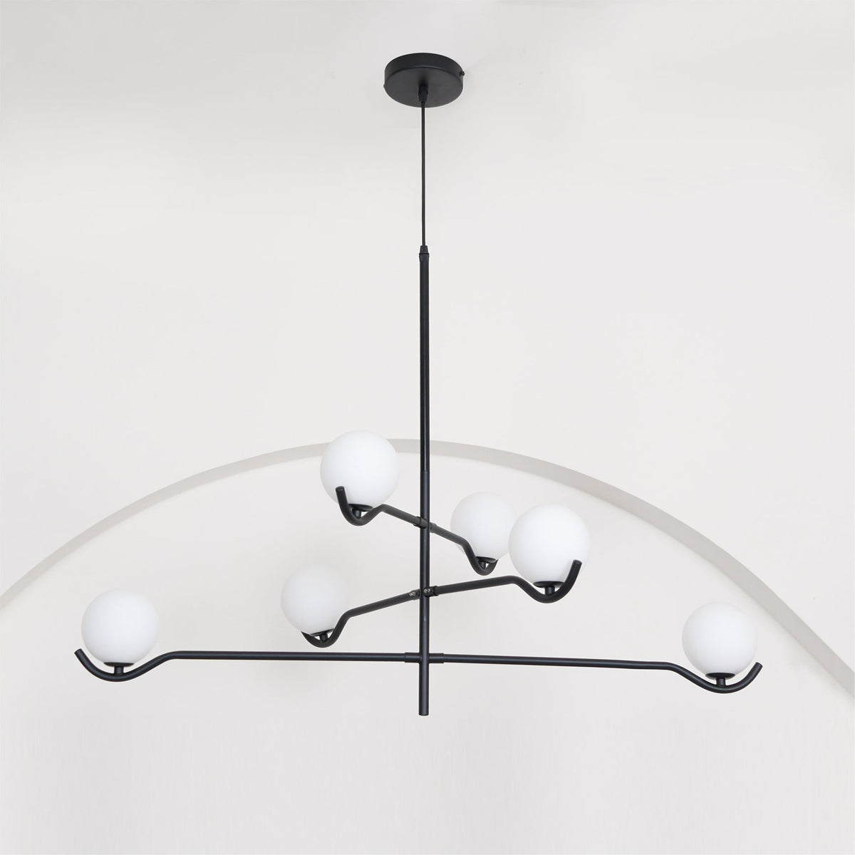 Lustra Suspension en Verre Noir avec Cadre