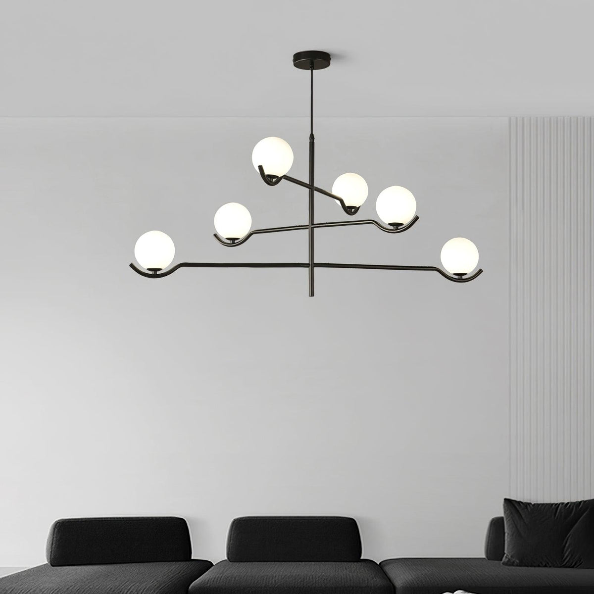 Lustra Suspension en Verre Noir avec Cadre