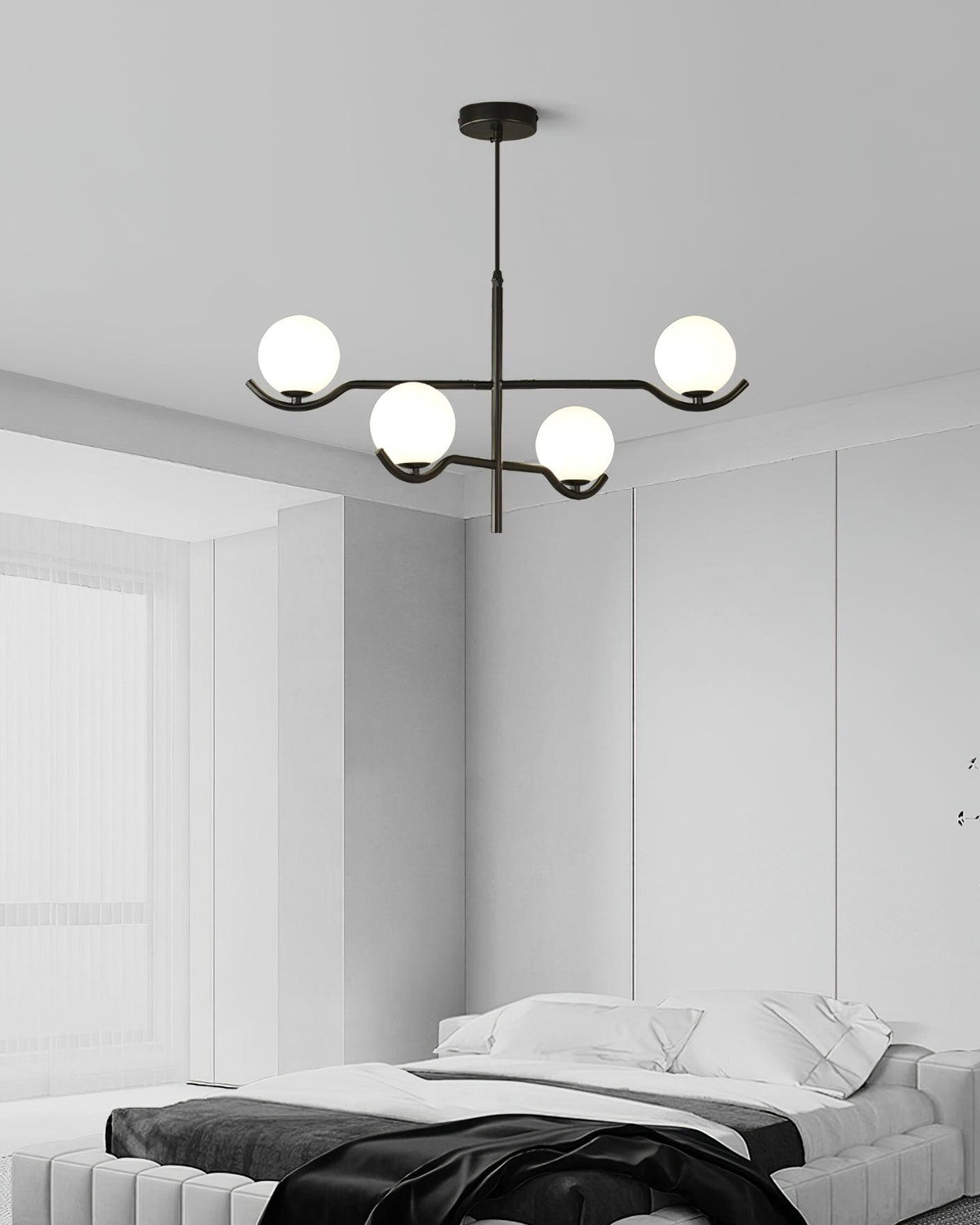 Lustra Suspension en Verre Noir avec Cadre