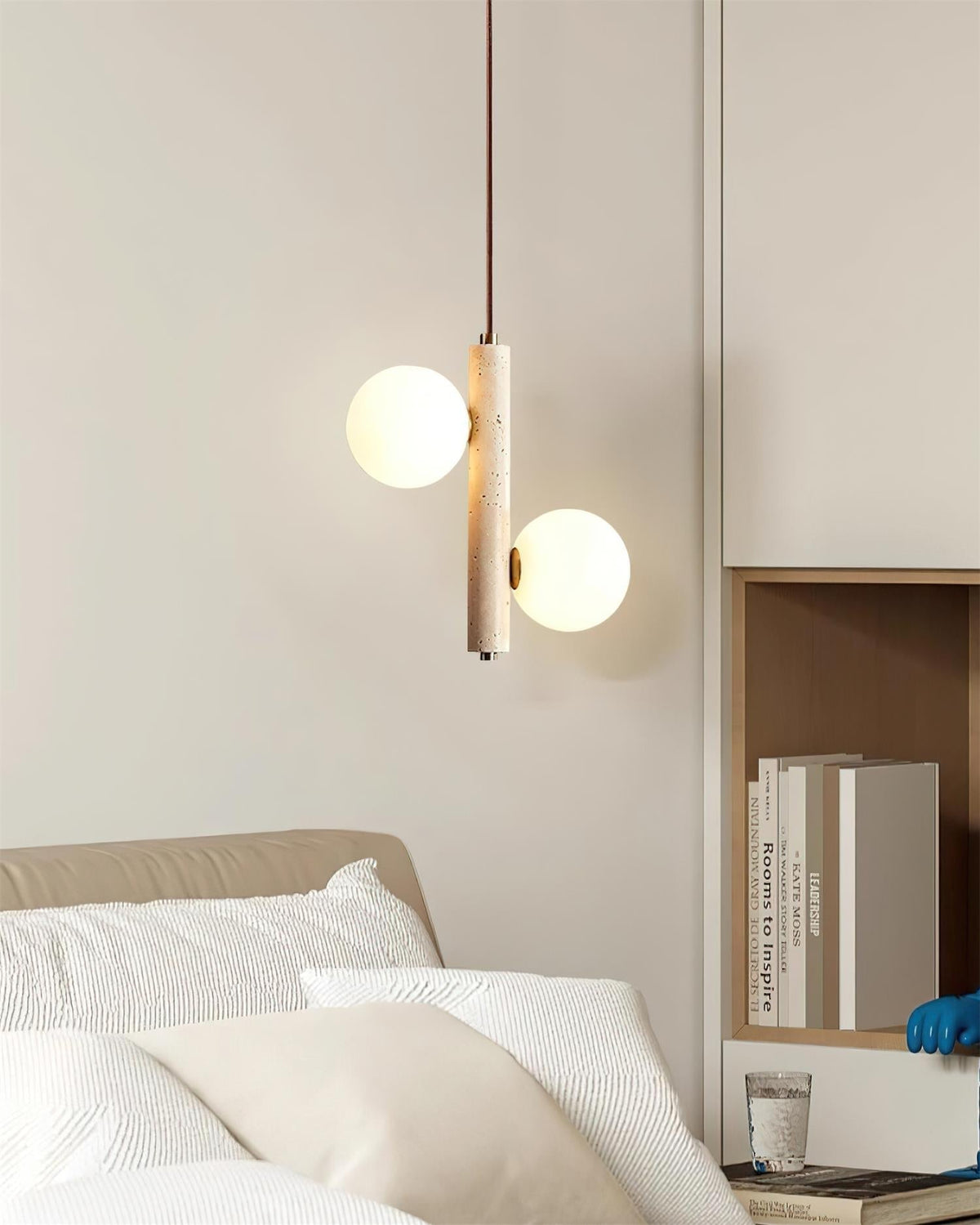 Orbitra Suspension Verticale Travertin Verre