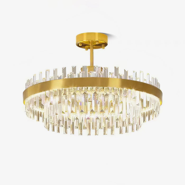Lustra Lustre Élégant en Cristal et Laiton en Forme de Tambour