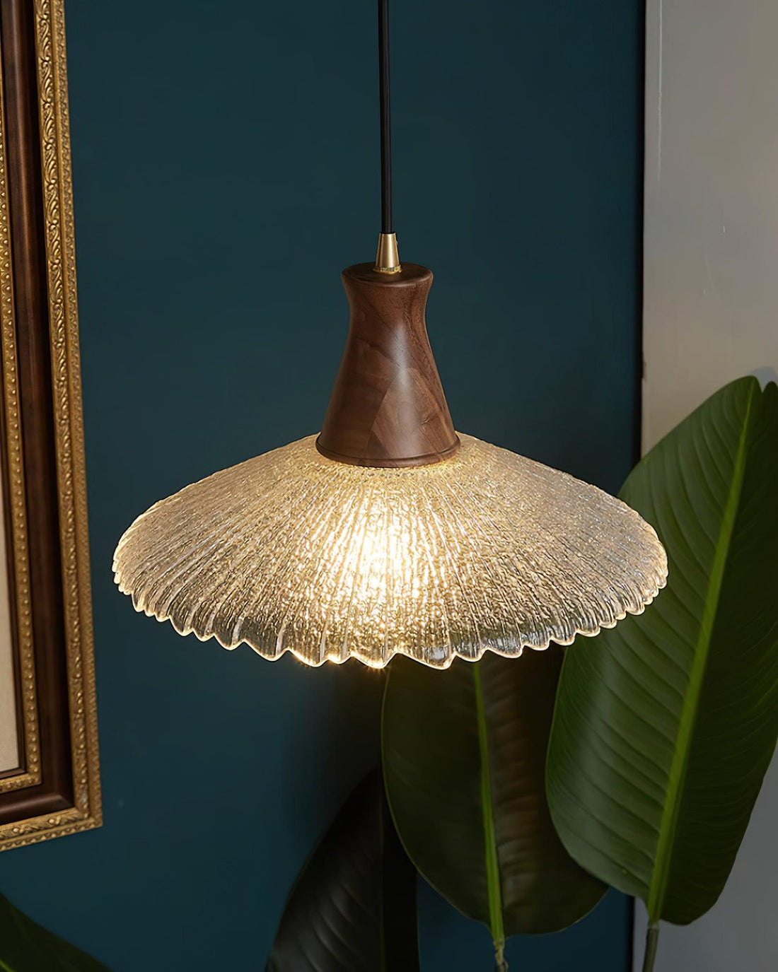 Eikon Lampe Suspendue Noyer Verre Texturé Élégant