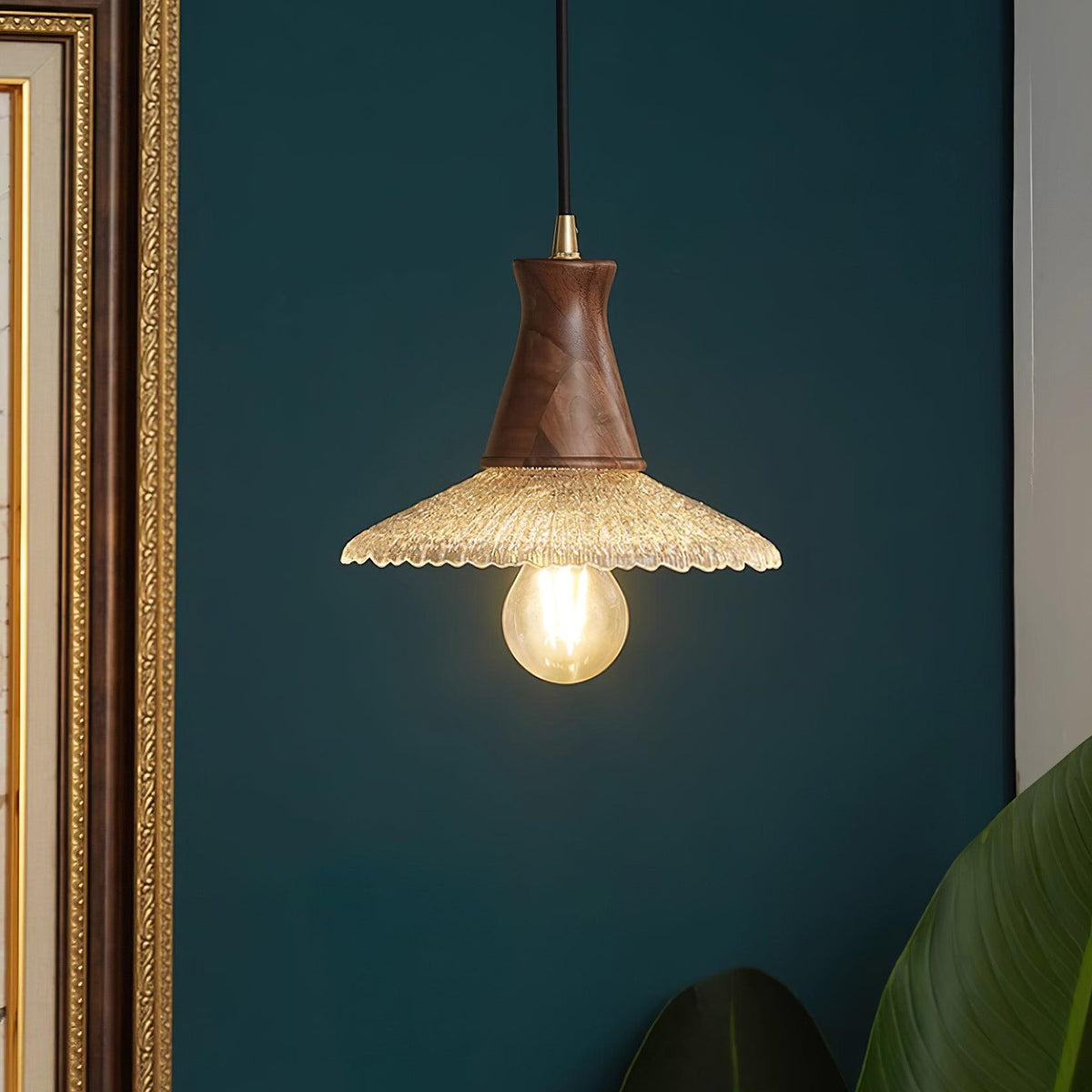 Eikon Lampe Suspendue Noyer Verre Texturé Élégant