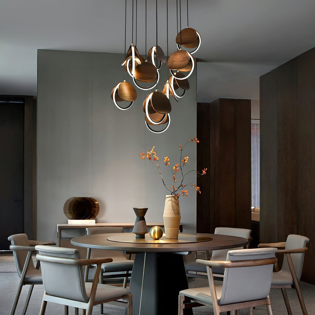 Avvelen Géométrique Bois Pendentif Lumière