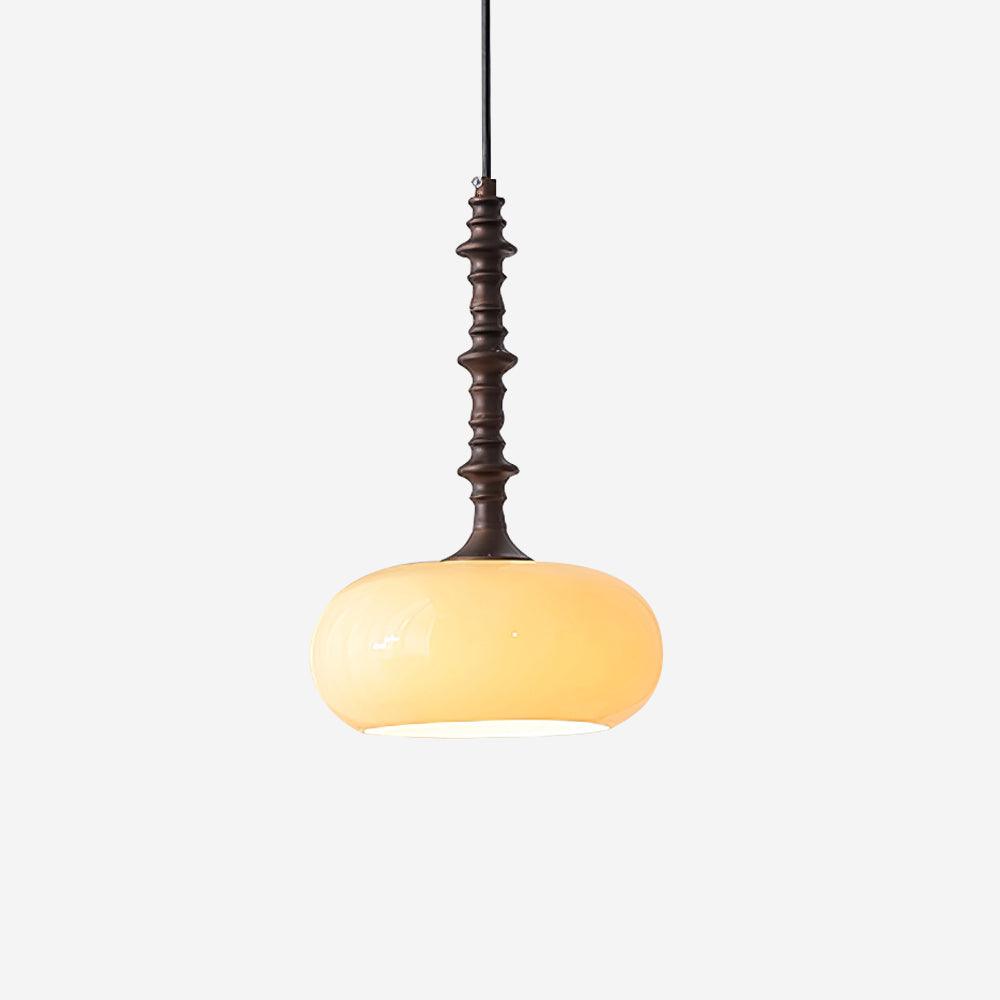 Suspension Abat-jour en Verre Blanc Tourné Marron Vintage
