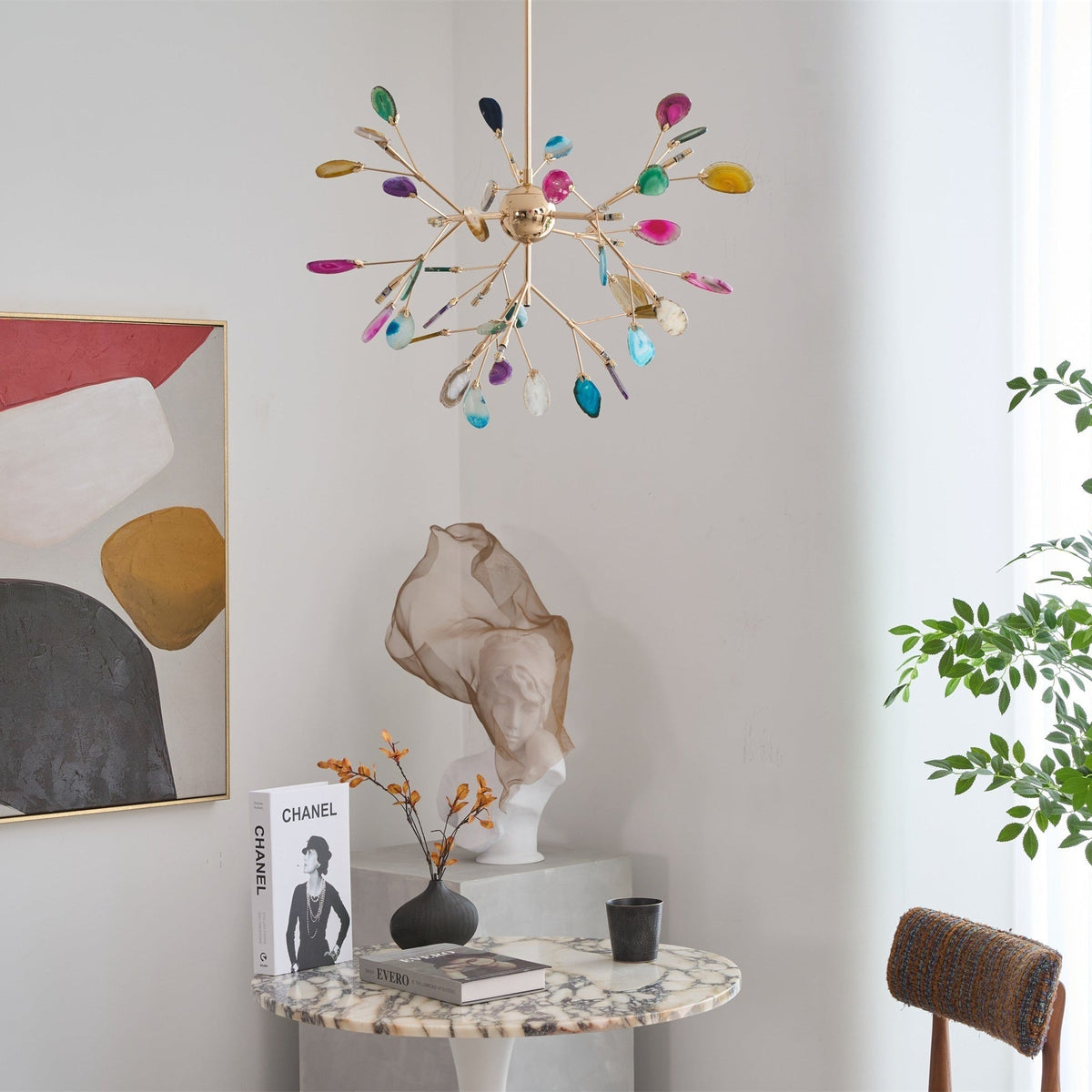 Lustra Lustre Feuille Colorée Bras Dorés