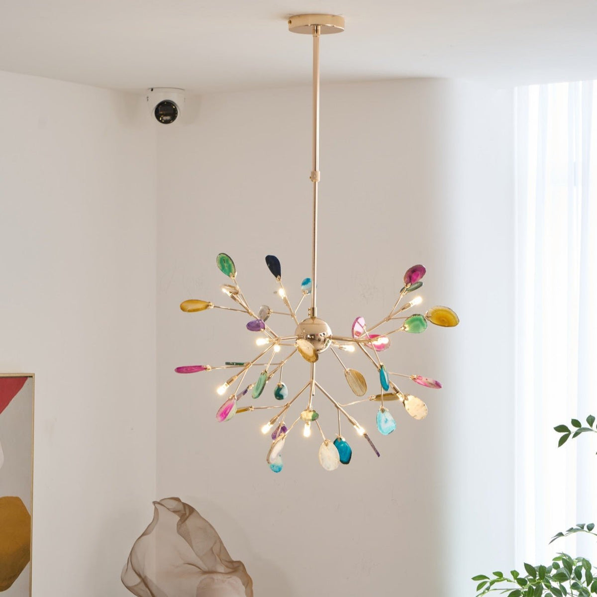 Lustra Lustre Feuille Colorée Bras Dorés
