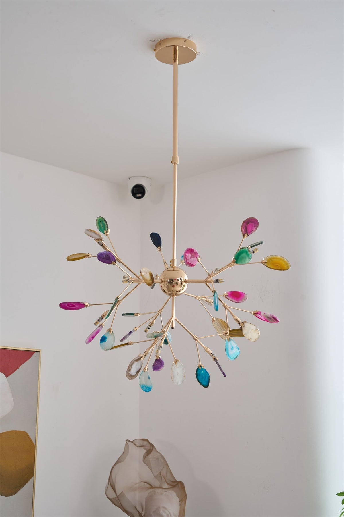 Lustra Lustre Feuille Colorée Bras Dorés