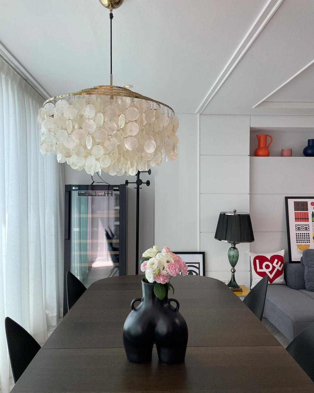 Lustra Suspension Lampe Anneau Rond en Coquillage