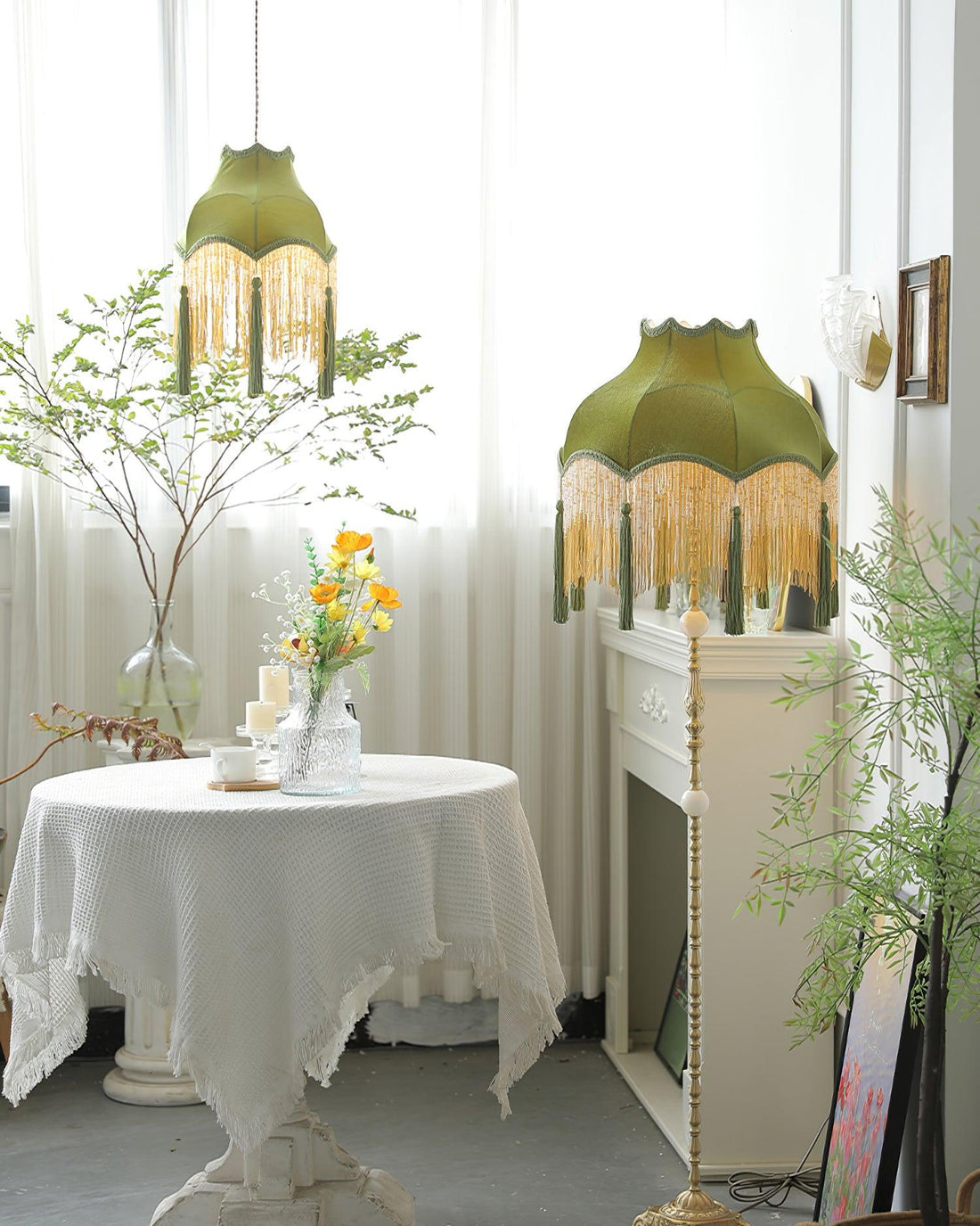 Fina Lampe Suspendue Velours Franges Vintage Élégant À Pompons
