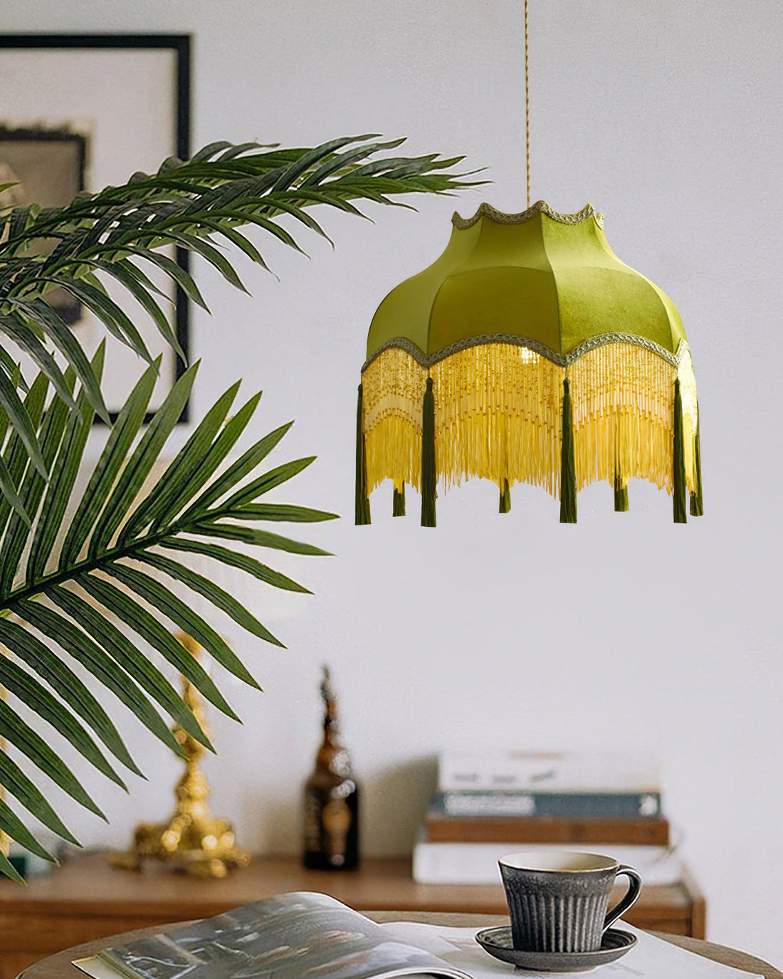 Fina Lampe Suspendue Velours Franges Vintage Élégant À Pompons