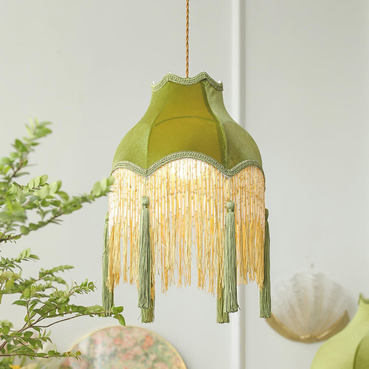 Fina Lampe Suspendue Velours Franges Vintage Élégant À Pompons