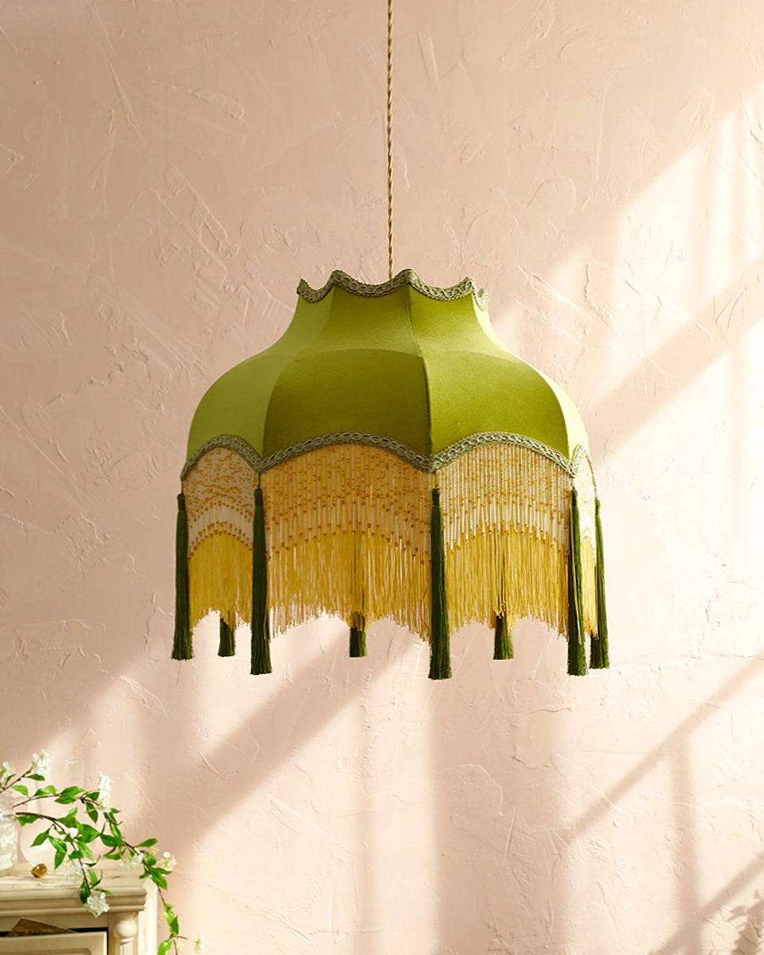 Fina Lampe Suspendue Velours Franges Vintage Élégant À Pompons