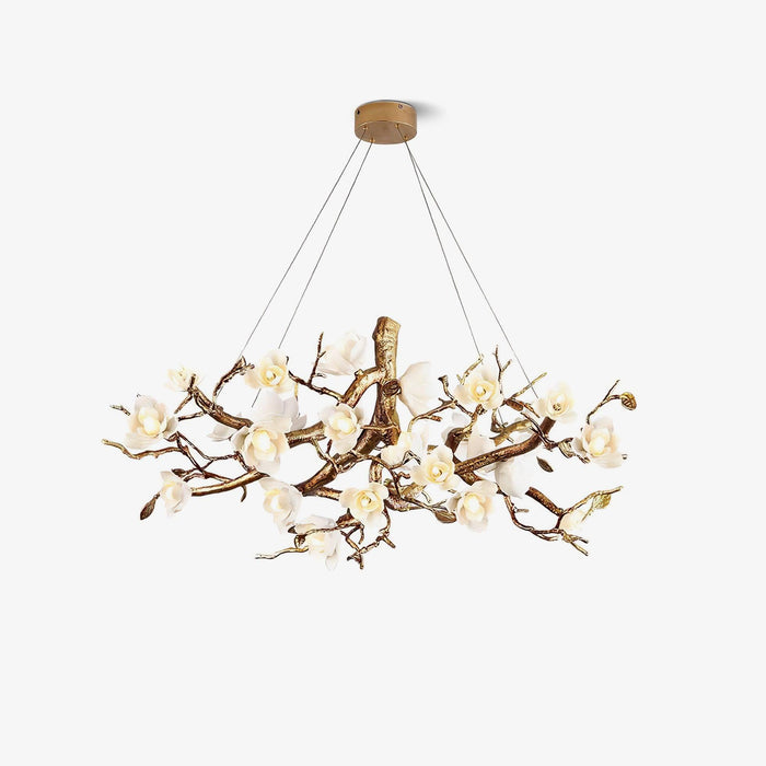 Avaros Lustre en céramique et laiton de luxe postmoderne avec branches fleuries