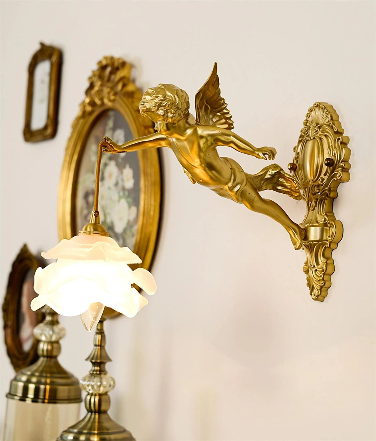 Aged Applique Murale en Verre Ange Volant