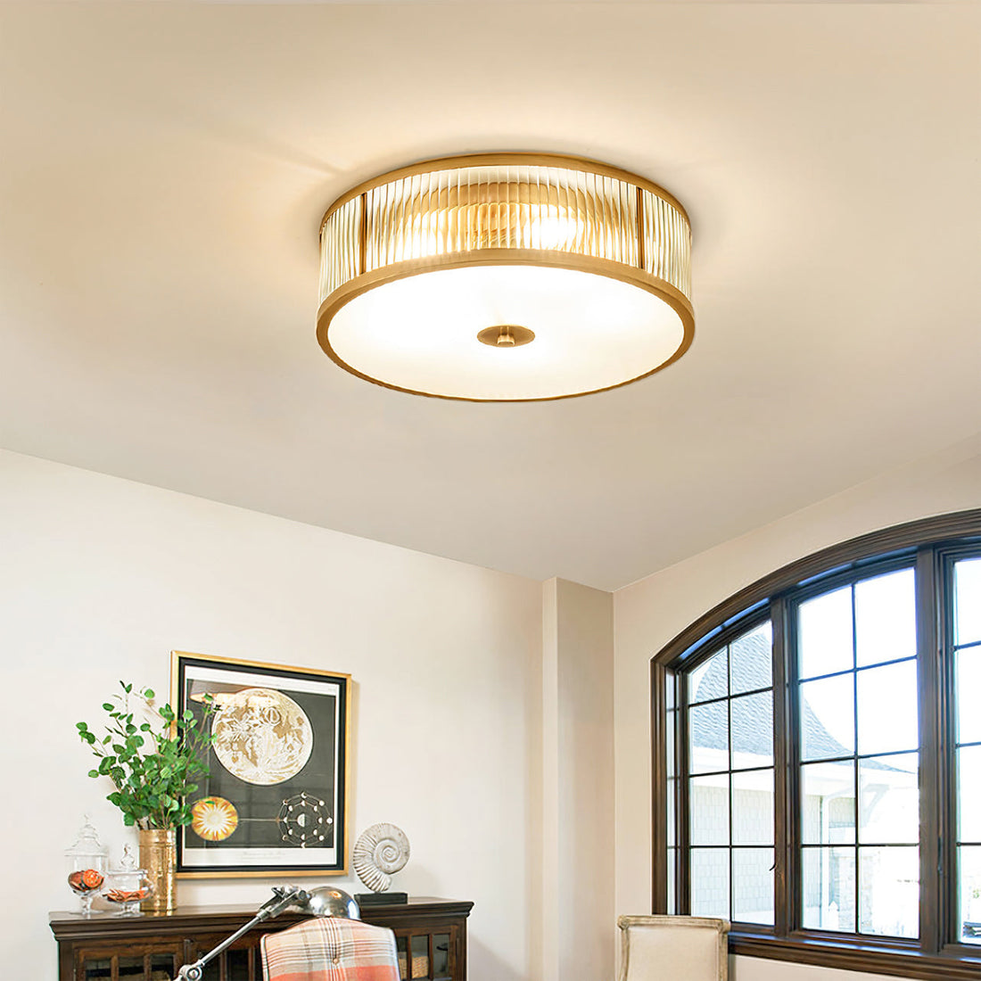 Avvynila Lampe de Plafond Laiton Verre Minimaliste Moderne