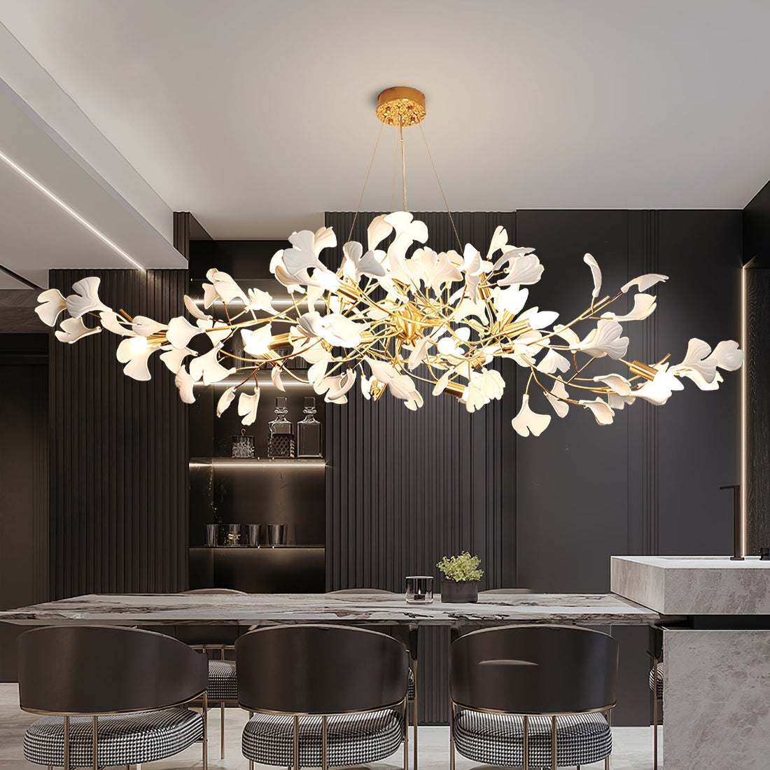 Gingko Lustre Version Longue Porcelaine Branche de Feuille Organique