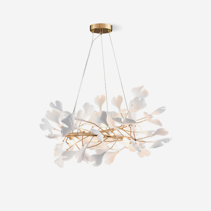 Ginkgo Lustre White Ceramic Petals Gold Branches Art