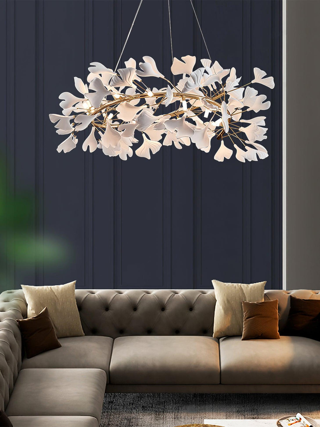 Ginkgo Lustre White Ceramic Petals Gold Branches Art
