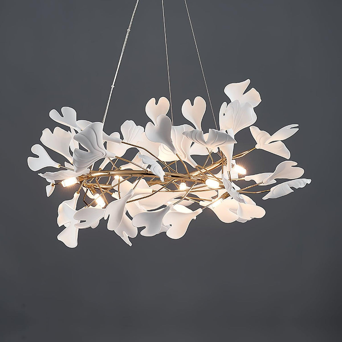 Ginkgo Lustre White Ceramic Petals Gold Branches Art