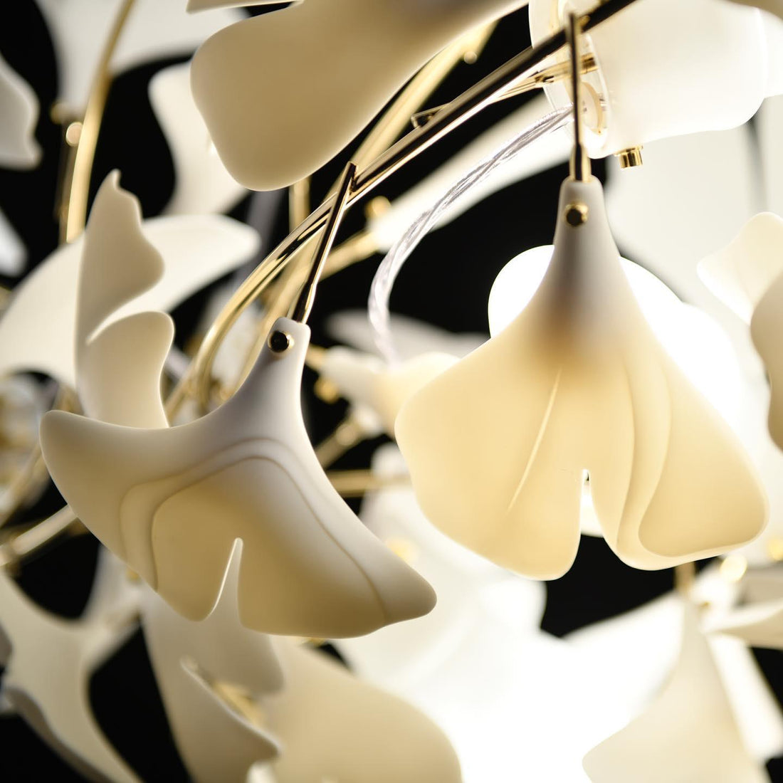 Ginkgo Lustre White Ceramic Petals Gold Branches Art