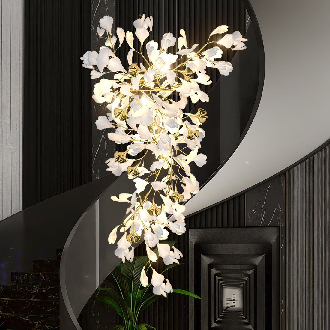 Olivia Lustre Céramique Gingko Luxe Escalier d'Hôtel