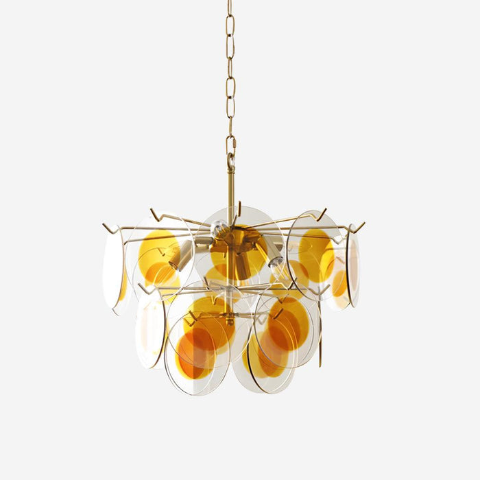 Glass Lustre Disques Caramel Cadre en Laiton Sculptural
