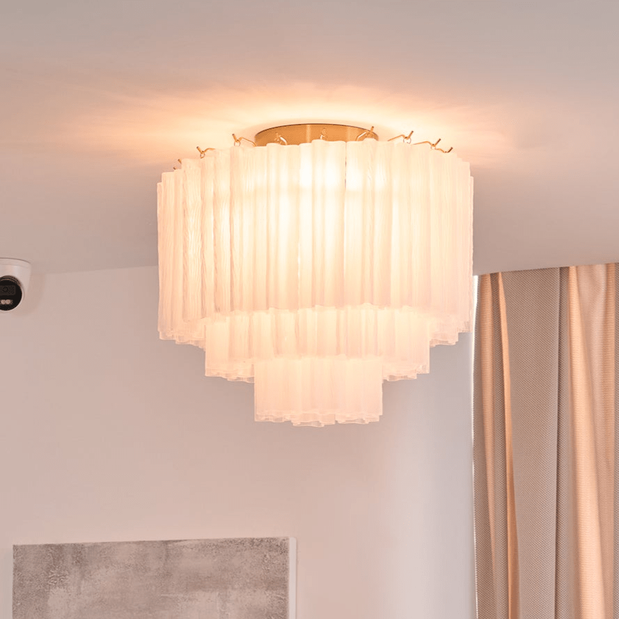 Aurora Plafonnier Blanc Murano Verre Superposé Élégant Moderne