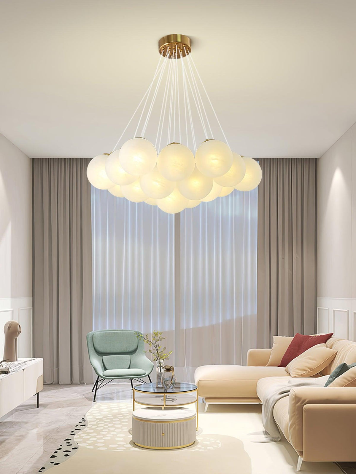 Lustra Lustre en Verre avec Guirlande en Verre Dépoli