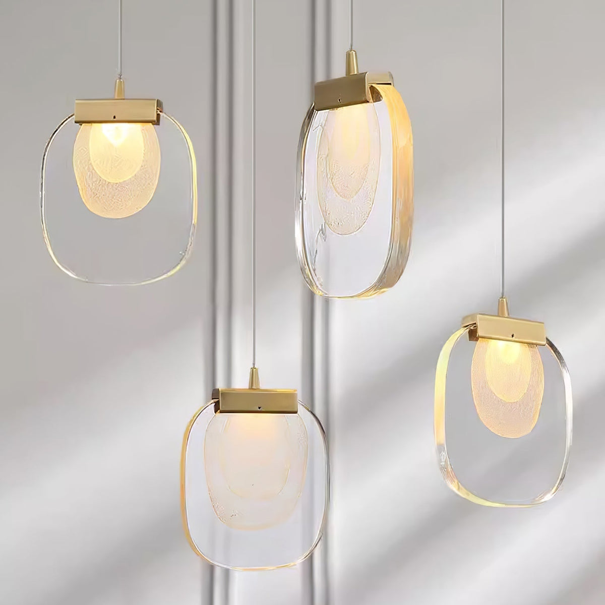 Virelli Suspension Abat-jour en Verre Ondulé Accent Doré Scandi LED