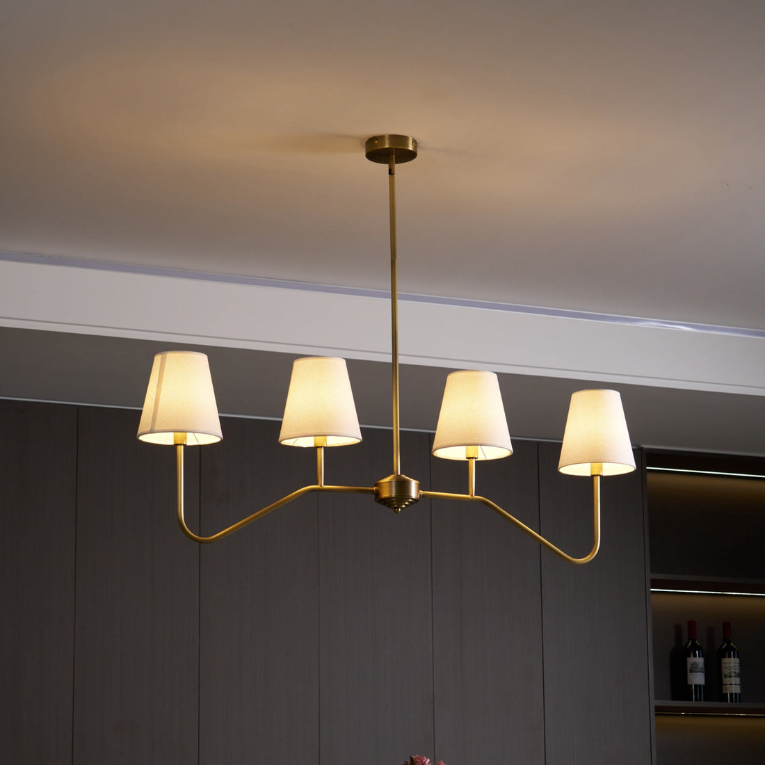 Lustra Lustre Laiton Courbé Beige Linéaire