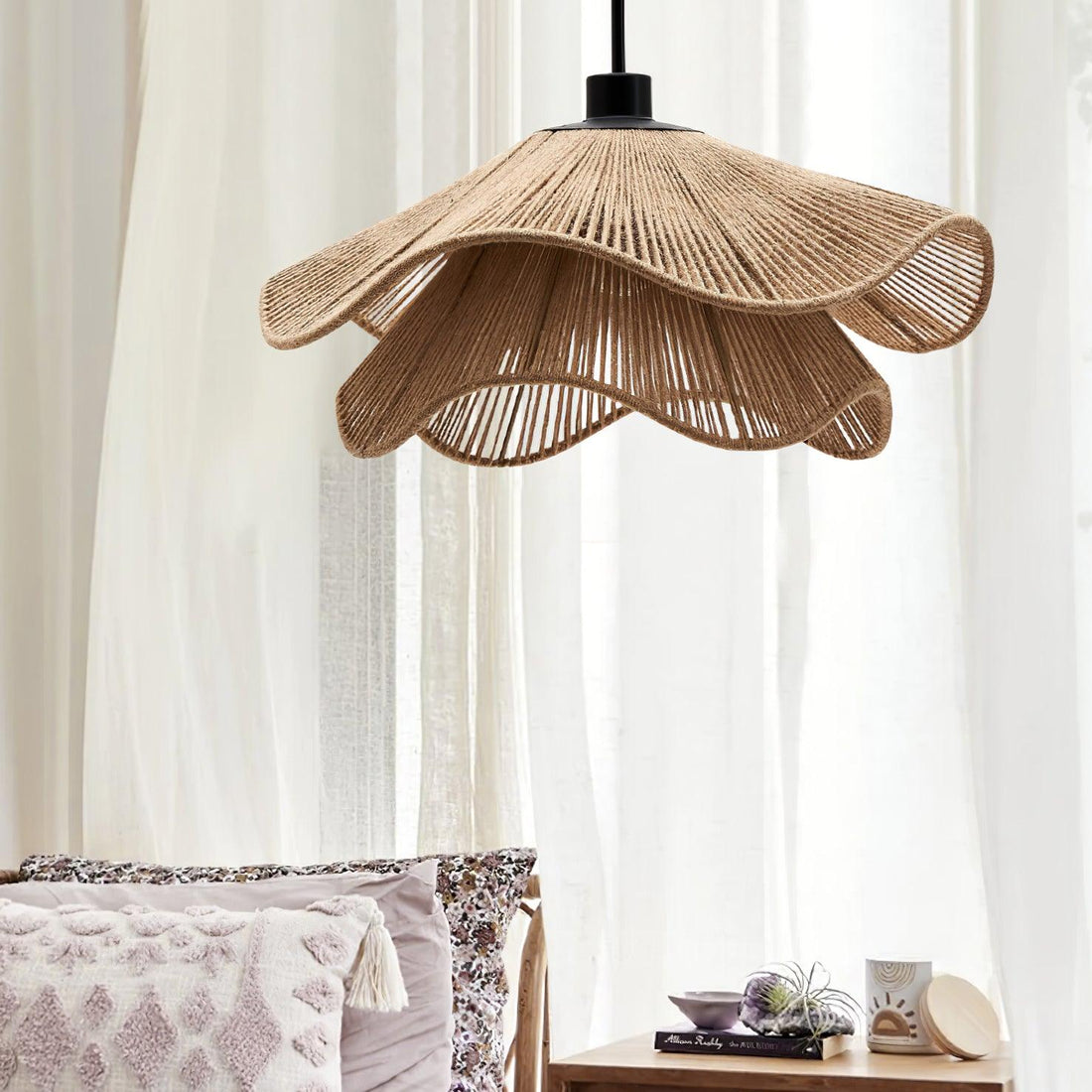 Straw Hat Lampe Suspendue Vague Tissée Organique